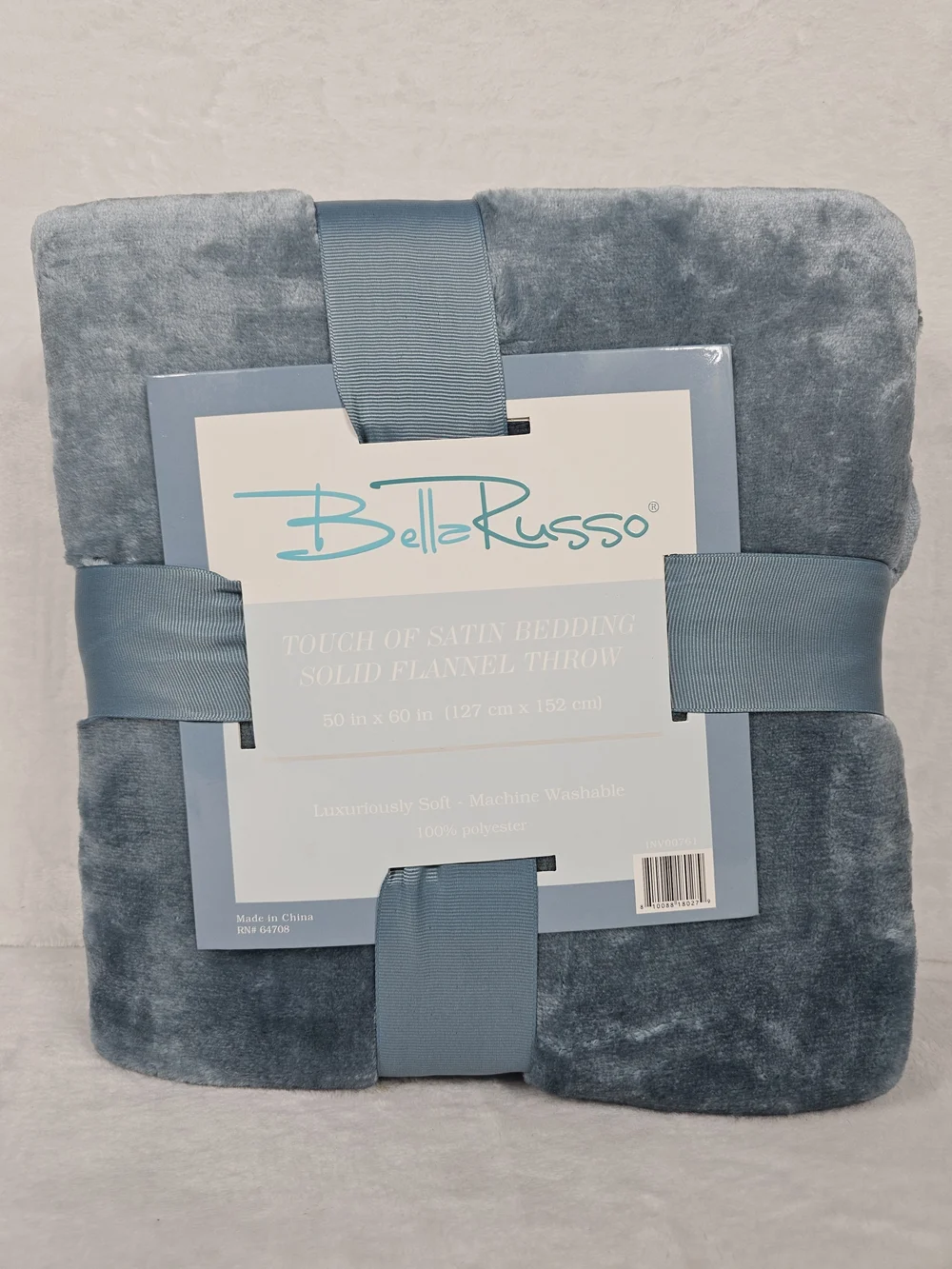 Bella Russo Touch of Satin Flannel Throw Blanket Blue Gray Solid 50x60 Soft New